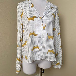 Forever 21, Dachshund Dogs & Polka Dot Shirt NWT L